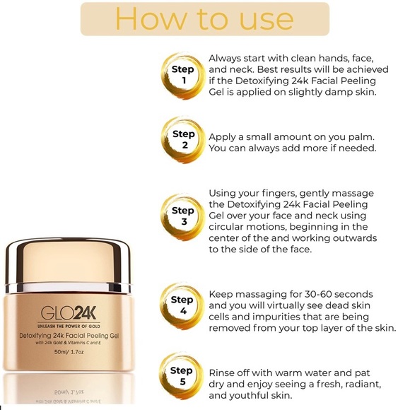 NIB GLO24K Detoxifying 24k Facial Peeling Gel w/24k Gold & Vitamins C & … - Picture 5 of 6